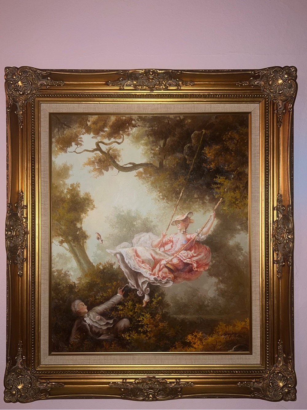 HAND PAINTED framed reproduction of the famous Rococo painting The Swing